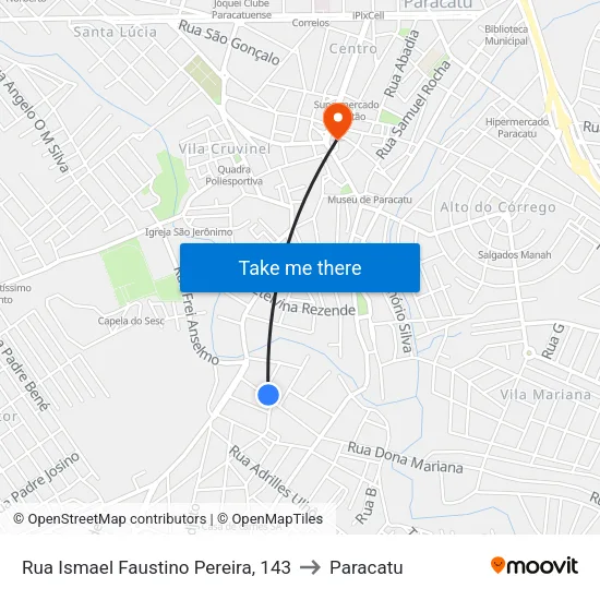 Rua Ismael Faustino Pereira, 143 to Paracatu map