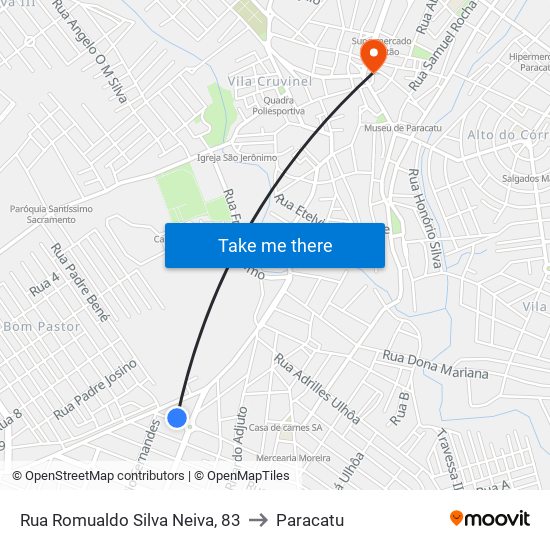 Rua Romualdo Silva Neiva, 83 to Paracatu map