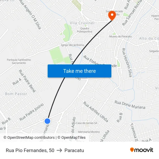 Rua Pio Fernandes, 50 to Paracatu map