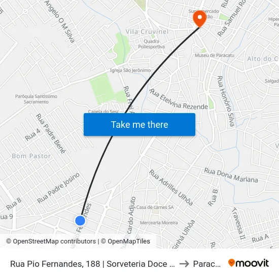 Rua Pio Fernandes, 188 | Sorveteria Doce Sabor to Paracatu map