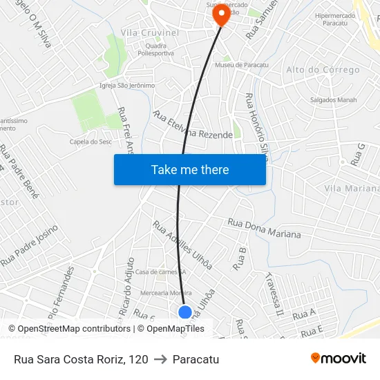 Rua Sara Costa Roriz, 120 to Paracatu map