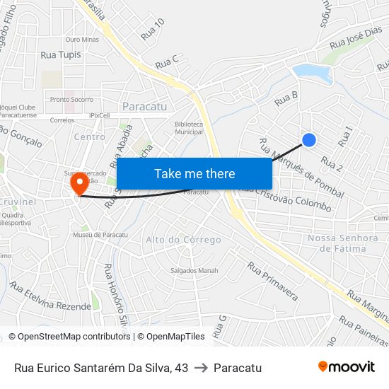 Rua Eurico Santarém Da Silva, 43 to Paracatu map