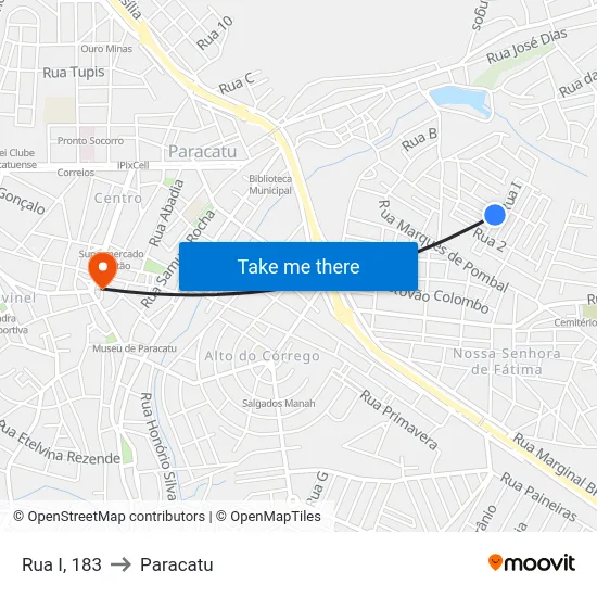 Rua I, 183 to Paracatu map