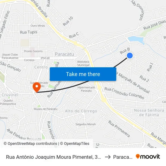 Rua Antônio Joaquim Moura Pimentel, 306 to Paracatu map