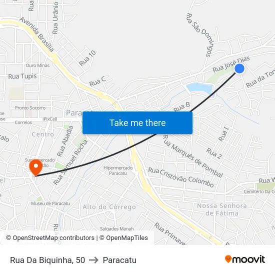 Rua Da Biquinha, 50 to Paracatu map