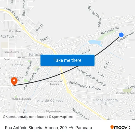 Rua Antônio Siqueira Afonso, 209 to Paracatu map