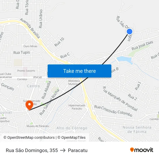 Rua São Domingos, 355 to Paracatu map