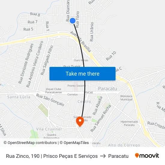 Rua Zinco, 190 | Prisco Peças E Serviços to Paracatu map