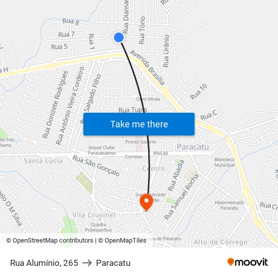 Rua Alumínio, 265 to Paracatu map