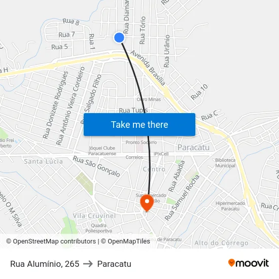 Rua Alumínio, 265 to Paracatu map