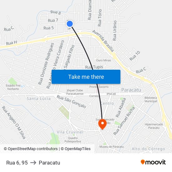 Rua 6, 95 to Paracatu map