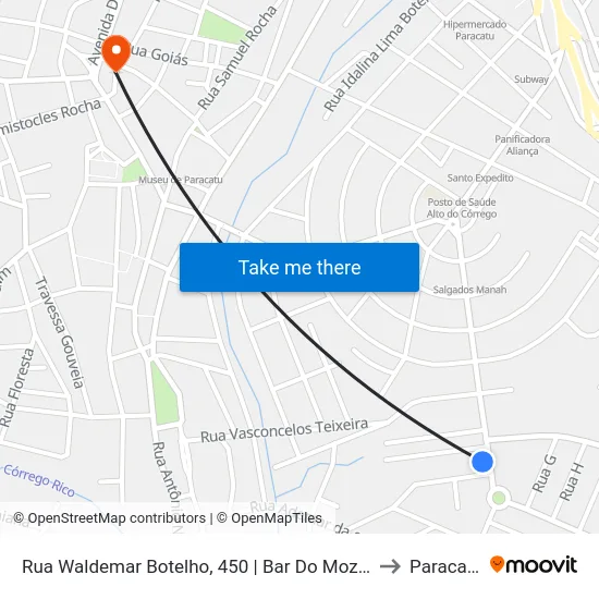 Rua Waldemar Botelho, 450 | Bar Do Mozart to Paracatu map