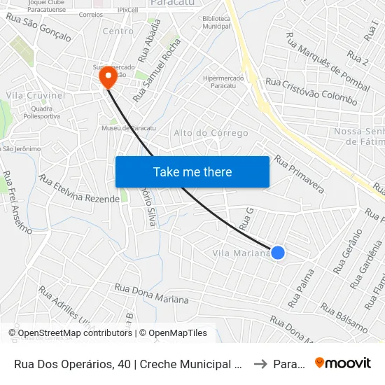 Rua Dos Operários, 40 | Creche Municipal Firmina Santana to Paracatu map