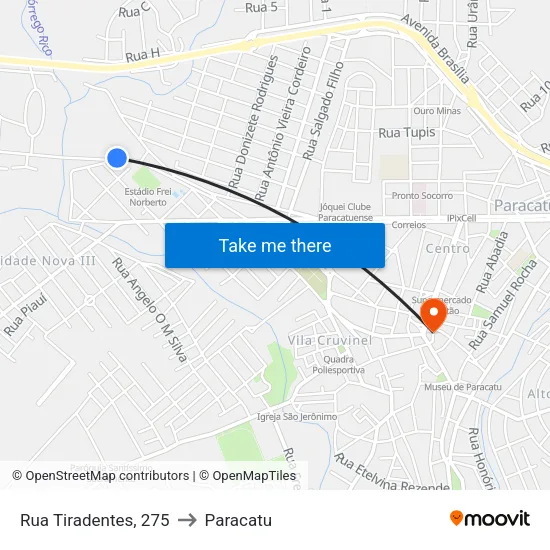 Rua Tiradentes, 275 to Paracatu map