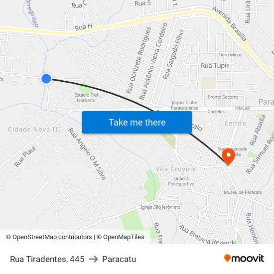 Rua Tiradentes, 445 to Paracatu map