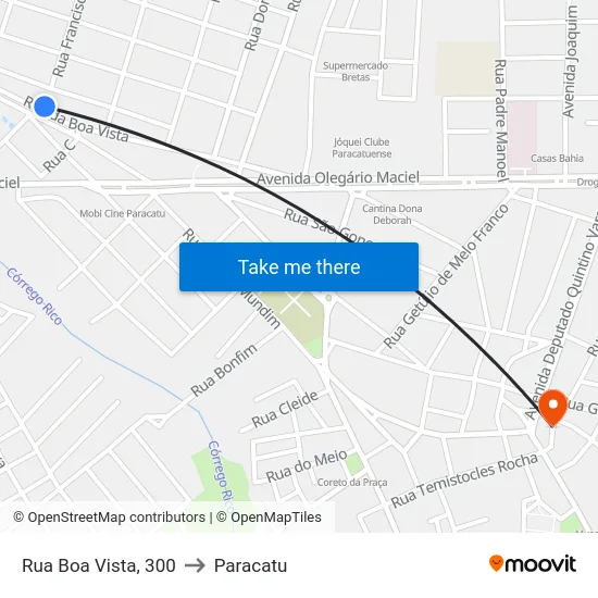 Rua Boa Vista, 300 to Paracatu map