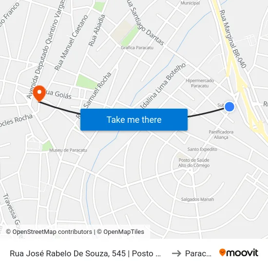 Rua José Rabelo De Souza, 545 | Posto Moirão to Paracatu map