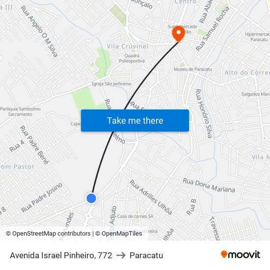 Avenida Israel Pinheiro, 772 to Paracatu map