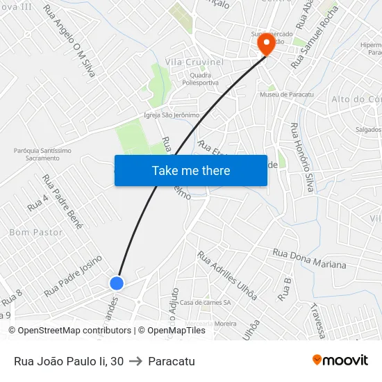 Rua João Paulo Ii, 30 to Paracatu map