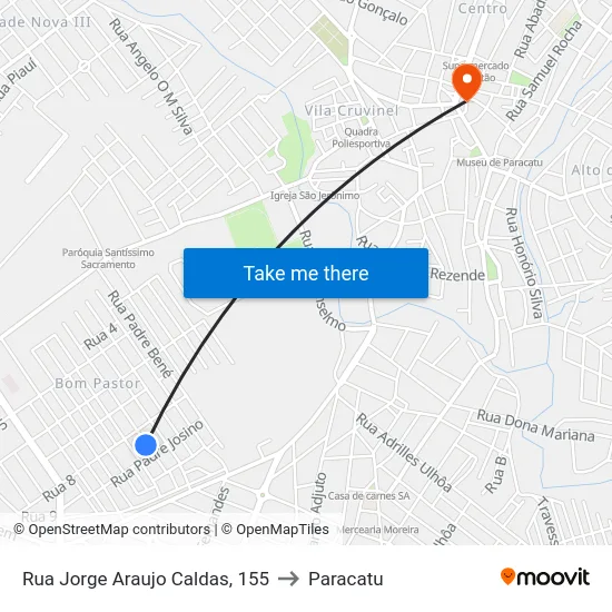 Rua Jorge Araujo Caldas, 155 to Paracatu map