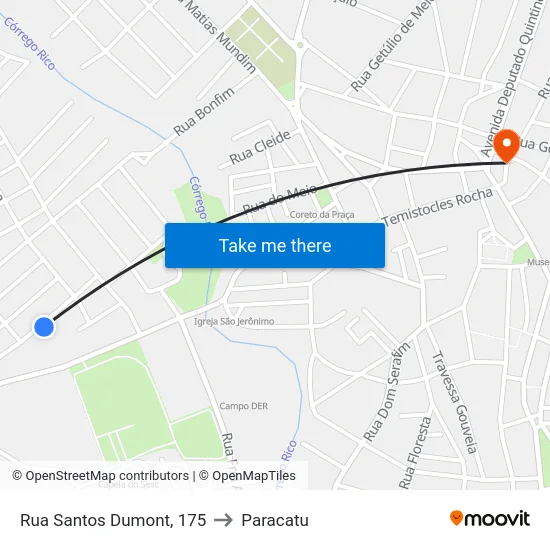 Rua Santos Dumont, 175 to Paracatu map