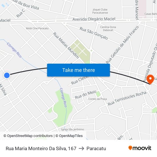 Rua Maria Monteiro Da Silva, 167 to Paracatu map