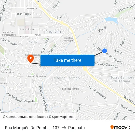 Rua Marquês De Pombal, 137 to Paracatu map
