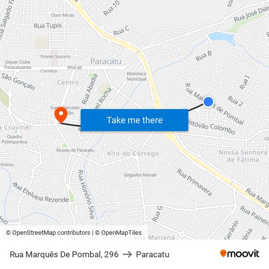 Rua Marquês De Pombal, 296 to Paracatu map