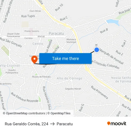 Rua Geraldo Corrêa, 224 to Paracatu map