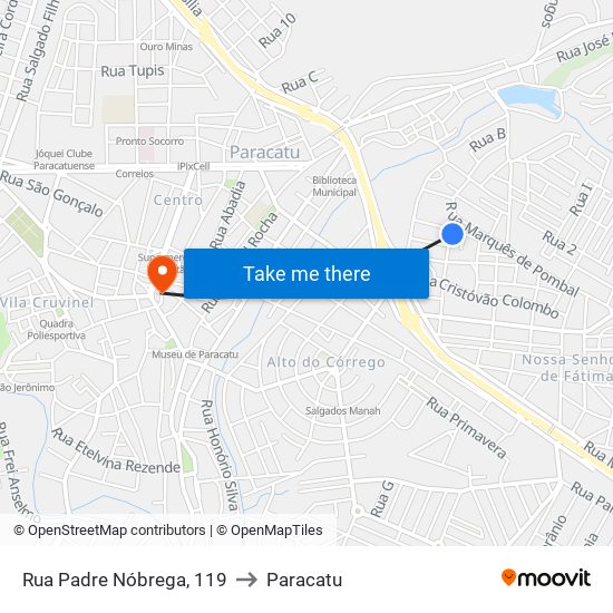 Rua Padre Nóbrega, 119 to Paracatu map