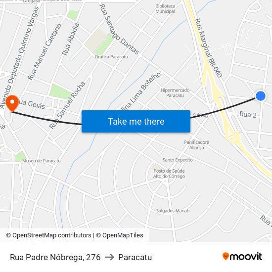 Rua Padre Nóbrega, 276 to Paracatu map