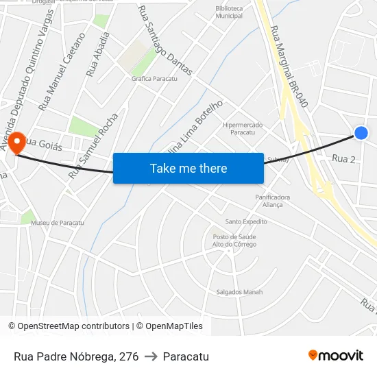 Rua Padre Nóbrega, 276 to Paracatu map