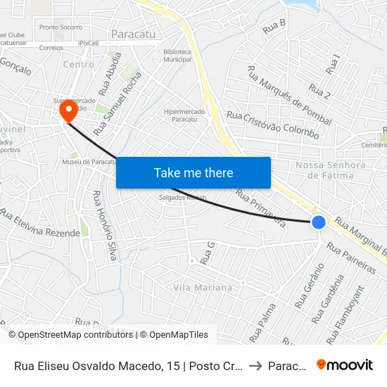 Rua Eliseu Osvaldo Macedo, 15 | Posto Cruzeiro to Paracatu map