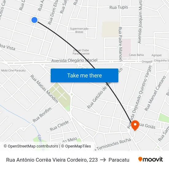 Rua Antônio Corrêa Vieira Cordeiro, 223 to Paracatu map