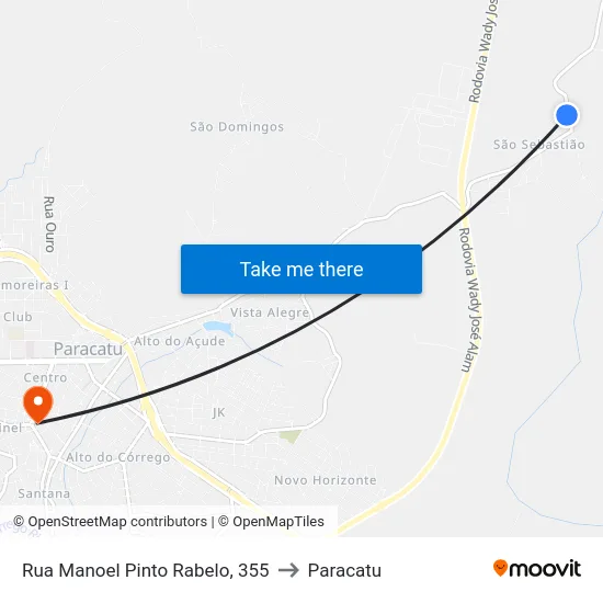 Rua Manoel Pinto Rabelo, 355 to Paracatu map