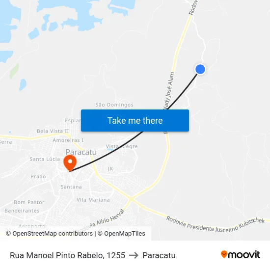 Rua Manoel Pinto Rabelo, 1255 to Paracatu map