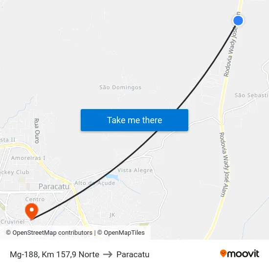 Mg-188, Km 157,9 Norte to Paracatu map