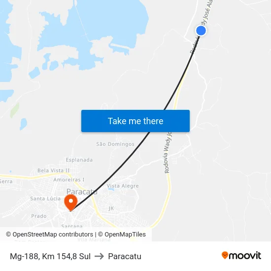 Mg-188, Km 154,8 Sul to Paracatu map