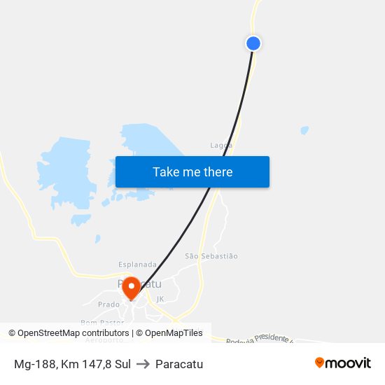 Mg-188, Km 147,8 Sul to Paracatu map