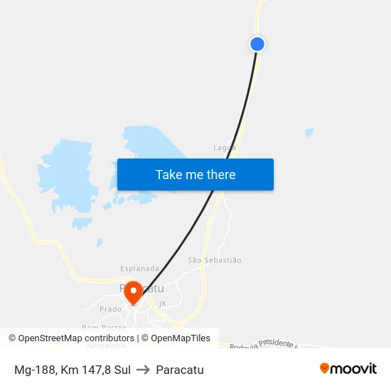 Mg-188, Km 147,8 Sul to Paracatu map