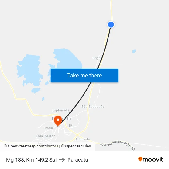 Mg-188, Km 149,2 Sul to Paracatu map