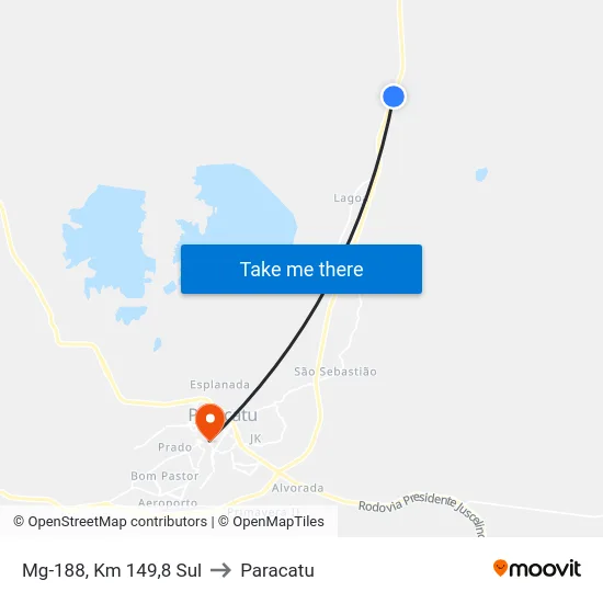 Mg-188, Km 149,8 Sul to Paracatu map