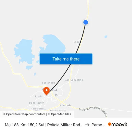 Mg-188, Km 150,2 Sul | Polícia Militar Rodoviária to Paracatu map