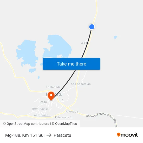 Mg-188, Km 151 Sul to Paracatu map