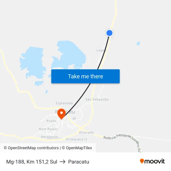 Mg-188, Km 151,2 Sul to Paracatu map