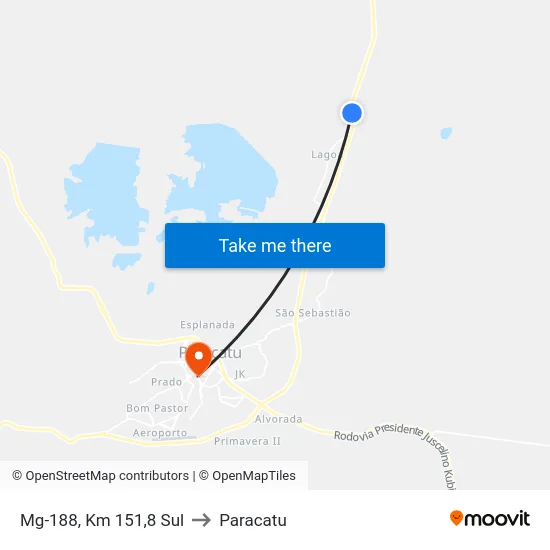 Mg-188, Km 151,8 Sul to Paracatu map