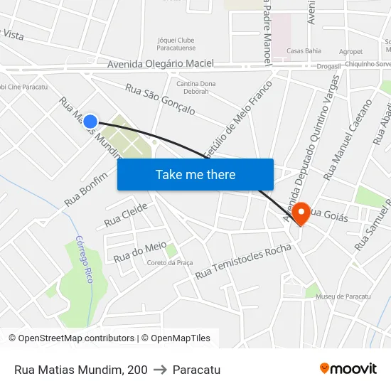 Rua Matias Mundim, 200 to Paracatu map