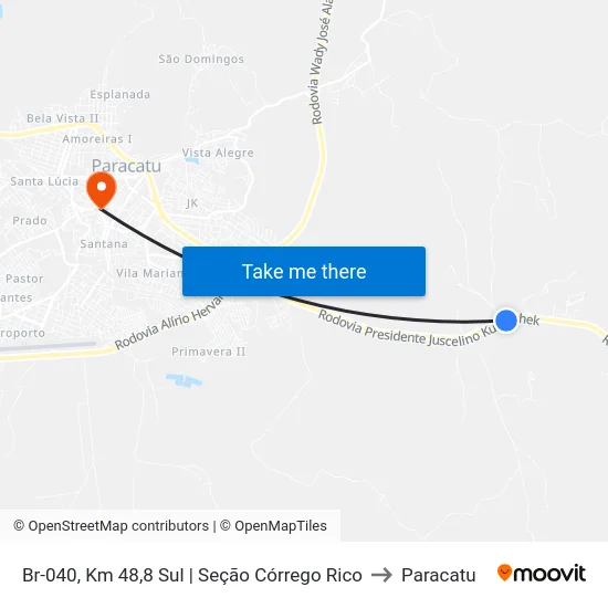 Br-040, Km 48,8 Sul | Seção Córrego Rico to Paracatu map
