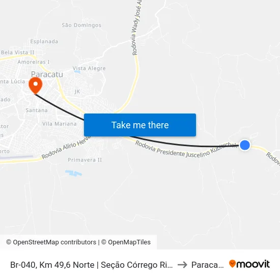 Br-040, Km 49,6 Norte | Seção Córrego Rico to Paracatu map