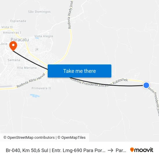 Br-040, Km 50,6 Sul | Entr. Lmg-690 Para Porto Buriti - Seção Córrego Rico to Paracatu map
